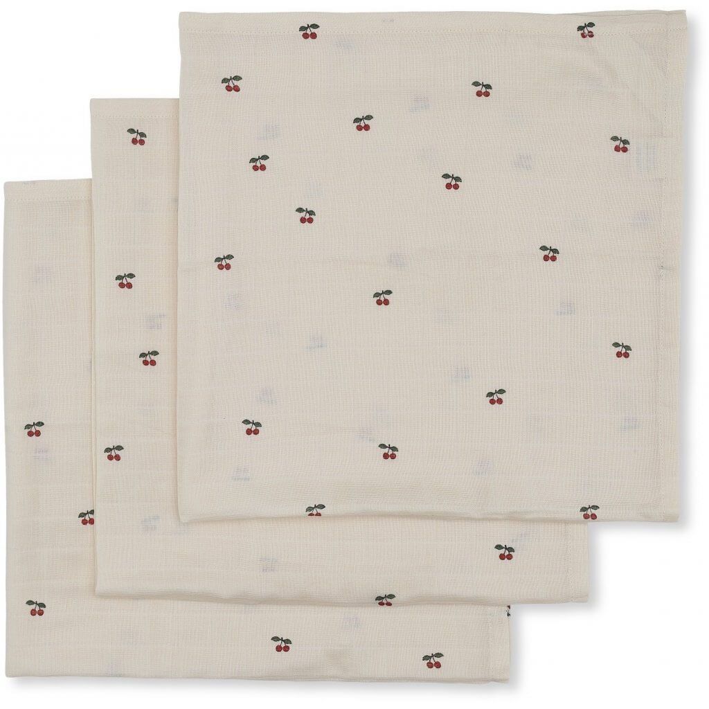 Konges Sløjd - 3- Pack Muslin Cloths - 'Cherry' 65 x 65 cm